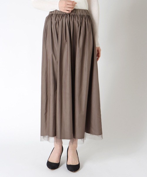 Jines（ジネス）の「タフタ×チュールギャザースカート（スカート・レディース・カーキ/ブラウン/グレー・38）」の14枚目の写真