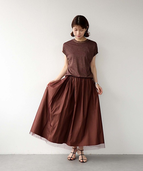 Jines（ジネス）の「タフタ×チュールギャザースカート（スカート・レディース・カーキ/ブラウン/グレー・38）」の21枚目の写真