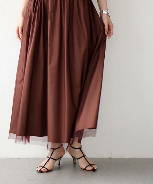 Jines（ジネス）の「タフタ×チュールギャザースカート（スカート・レディース・カーキ/ブラウン/グレー・38）」の19枚目の写真