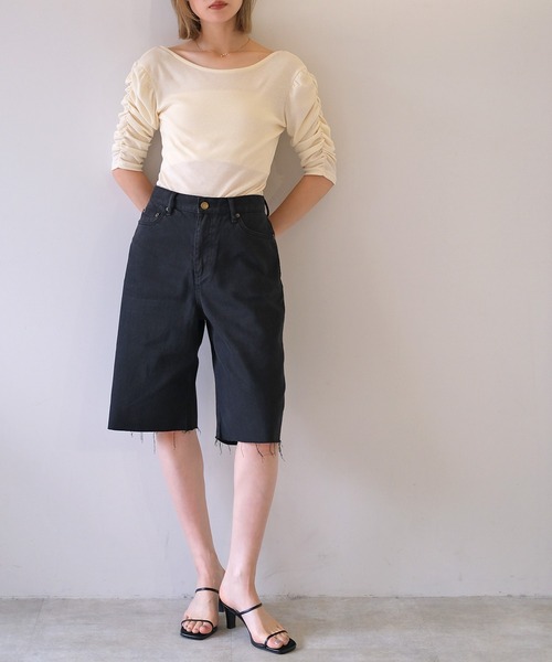 AKTE（アクテ）の「デニムハーフパンツ（デニムパンツ・レディース・ブラック/ブルー・1/2）」の13枚目の写真