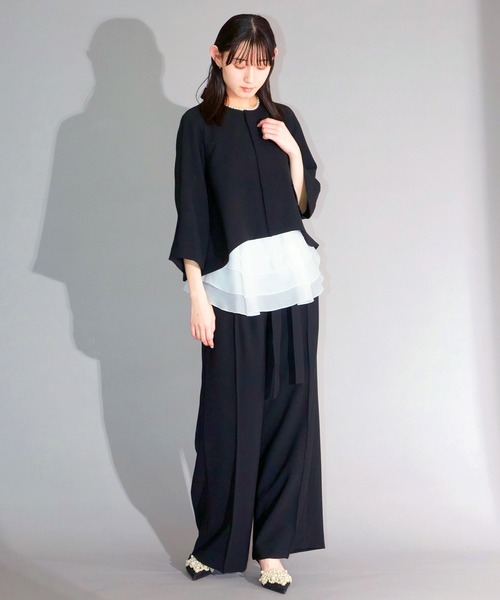 Ranerrh（ラネリ）の「フォーマルワイドパンツ【喪服・礼服】【入卒式・結婚式】【セットアップ展開有】【オフィス/ビジネス/デイリーにも使える】【秋冬用】（スーツパンツ・レディース・ブラック・38/36）」の7枚目の写真