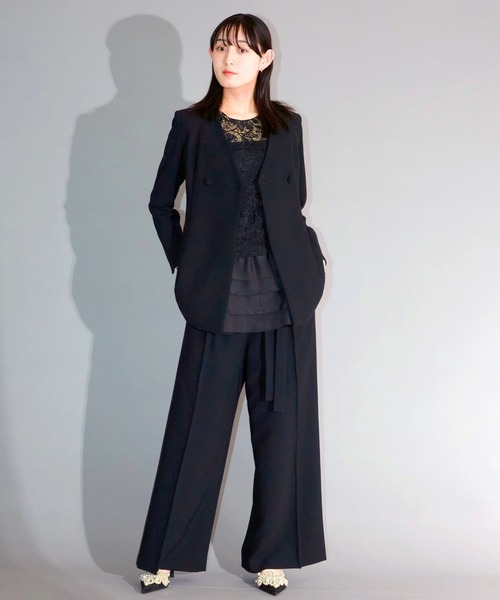 Ranerrh（ラネリ）の「フォーマルワイドパンツ【喪服・礼服】【入卒式・結婚式】【セットアップ展開有】【オフィス/ビジネス/デイリーにも使える】【秋冬用】（スーツパンツ・レディース・ブラック・38/36）」の3枚目の写真