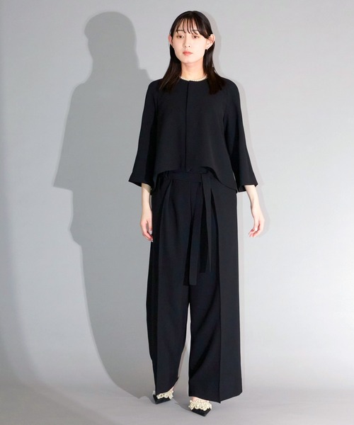 Ranerrh（ラネリ）の「フォーマルワイドパンツ【喪服・礼服】【入卒式・結婚式】【セットアップ展開有】【オフィス/ビジネス/デイリーにも使える】【秋冬用】（スーツパンツ・レディース・ブラック・38/36）」の2枚目の写真