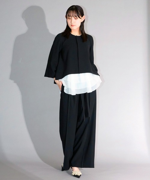 Ranerrh（ラネリ）の「フォーマルワイドパンツ【喪服・礼服】【入卒式・結婚式】【セットアップ展開有】【オフィス/ビジネス/デイリーにも使える】【秋冬用】（スーツパンツ・レディース・ブラック・38/36）」の9枚目の写真