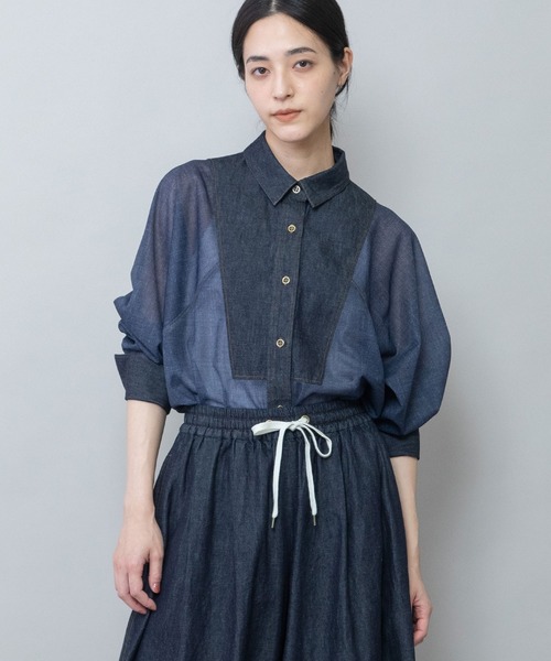 Munich（ミューニック）の「シアーデニム×6ozスラブデニムブザムシャツ（シャツ/ブラウス・レディース・ブラック/グレー/ネイビー・FREE）」の9枚目の写真