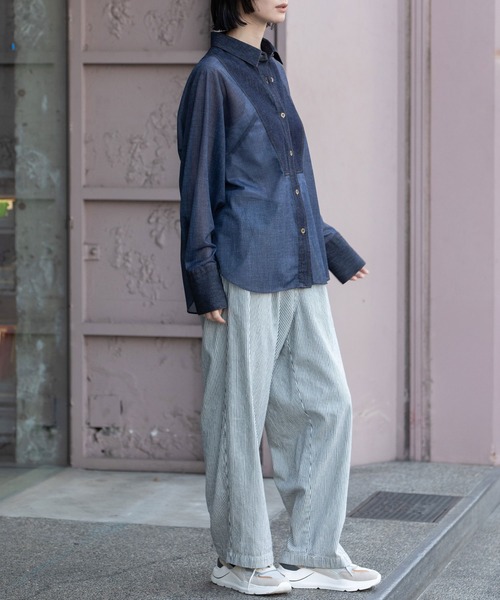 Munich（ミューニック）の「シアーデニム×6ozスラブデニムブザムシャツ（シャツ/ブラウス・レディース・ブラック/グレー/ネイビー・FREE）」の12枚目の写真