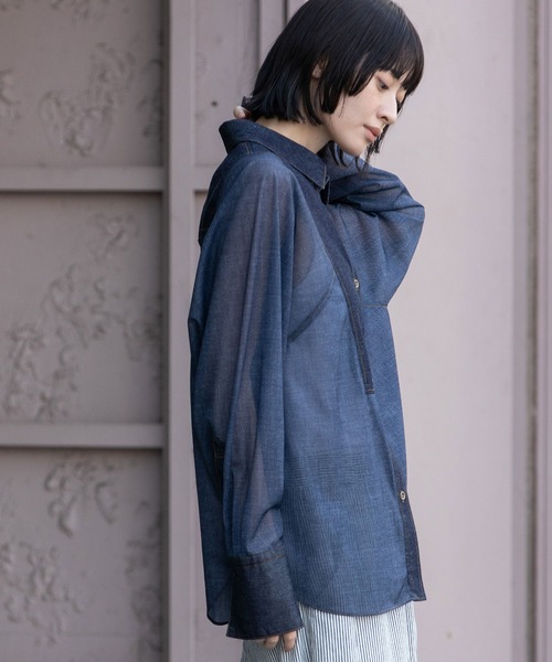 Munich（ミューニック）の「シアーデニム×6ozスラブデニムブザムシャツ（シャツ/ブラウス・レディース・ブラック/グレー/ネイビー・FREE）」の15枚目の写真