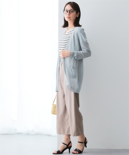 7days Life Styling（セブンデイズライフスタイリング）の「シアーニットトッパーカーディガン（接触冷感・毛玉になりにくい・しわになりにくい・乾燥機OK）（カーディガン/ボレロ・レディース・杢グレー/ネイビー/ベージュ・LL/M/L）」の5枚目の写真