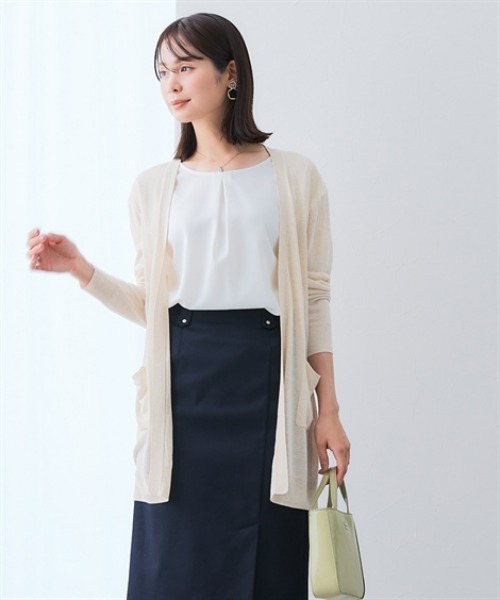 7days Life Styling（セブンデイズライフスタイリング）の「シアーニットトッパーカーディガン（接触冷感・毛玉になりにくい・しわになりにくい・乾燥機OK）（カーディガン/ボレロ・レディース・杢グレー/ネイビー/ベージュ・LL/M/L）」の6枚目の写真