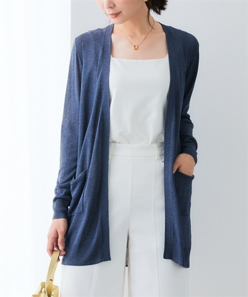 7days Life Styling（セブンデイズライフスタイリング）の「シアーニットトッパーカーディガン（接触冷感・毛玉になりにくい・しわになりにくい・乾燥機OK）（カーディガン/ボレロ・レディース・杢グレー/ネイビー/ベージュ・LL/M/L）」の10枚目の写真