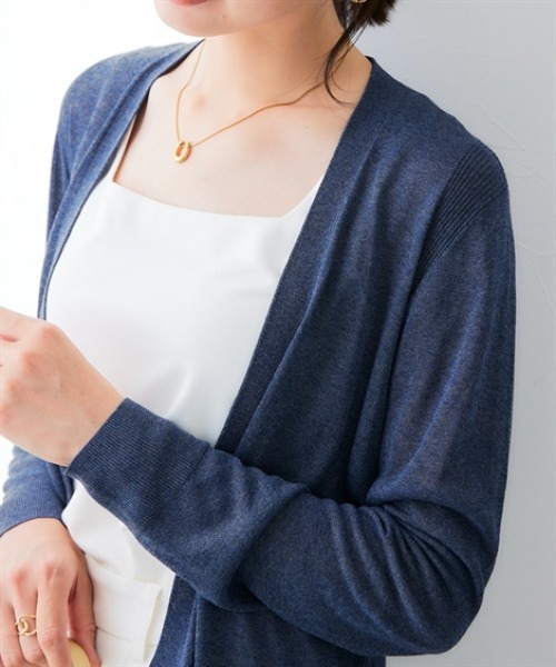7days Life Styling（セブンデイズライフスタイリング）の「シアーニットトッパーカーディガン（接触冷感・毛玉になりにくい・しわになりにくい・乾燥機OK）（カーディガン/ボレロ・レディース・杢グレー/ネイビー/ベージュ・LL/M/L）」の13枚目の写真