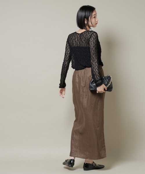 NANO universe（ナノユニバース）の「シアーレースロングスリーブトップス(セットアップ可)（Tシャツ/カットソー・レディース・ブラック/ブラウン/ベージュ・FREE）」の6枚目の写真