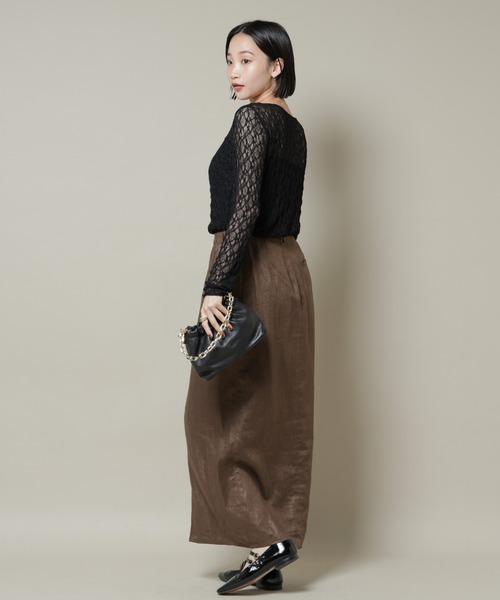 NANO universe（ナノユニバース）の「シアーレースロングスリーブトップス(セットアップ可)（Tシャツ/カットソー・レディース・ブラック/ブラウン/ベージュ・FREE）」の7枚目の写真