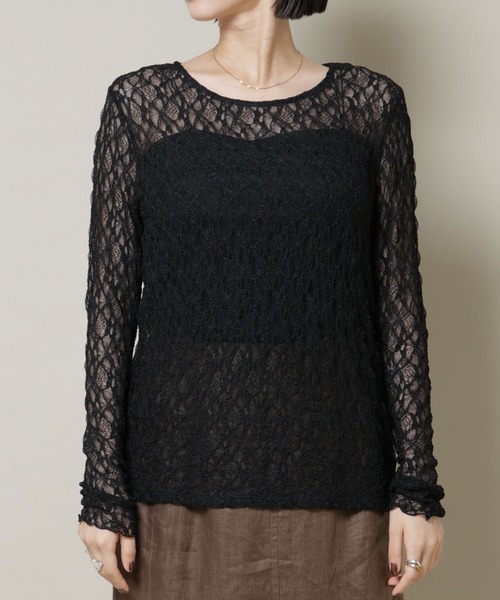 NANO universe（ナノユニバース）の「シアーレースロングスリーブトップス(セットアップ可)（Tシャツ/カットソー・レディース・ブラック/ブラウン/ベージュ・FREE）」の18枚目の写真