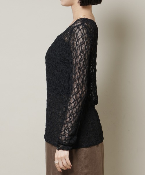NANO universe（ナノユニバース）の「シアーレースロングスリーブトップス(セットアップ可)（Tシャツ/カットソー・レディース・ブラック/ブラウン/ベージュ・FREE）」の19枚目の写真