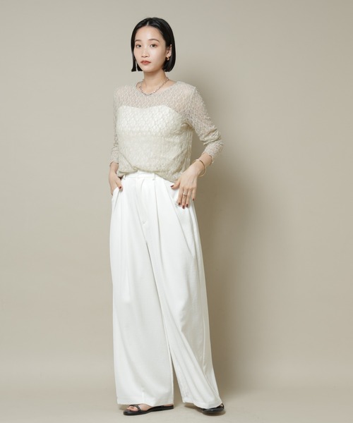 NANO universe（ナノユニバース）の「シアーレースロングスリーブトップス(セットアップ可)（Tシャツ/カットソー・レディース・ブラック/ブラウン/ベージュ・FREE）」の12枚目の写真