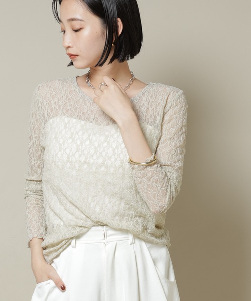 NANO universe（ナノユニバース）の「シアーレースロングスリーブトップス(セットアップ可)（Tシャツ/カットソー・レディース・ブラック/ブラウン/ベージュ・FREE）」の10枚目の写真