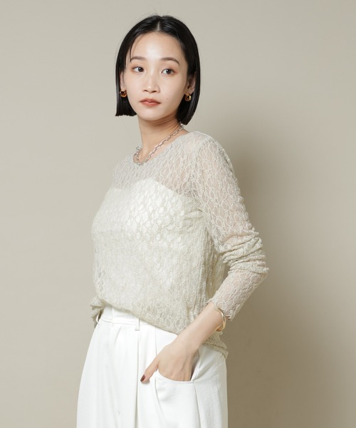 NANO universe（ナノユニバース）の「シアーレースロングスリーブトップス(セットアップ可)（Tシャツ/カットソー・レディース・ブラック/ブラウン/ベージュ・FREE）」の11枚目の写真