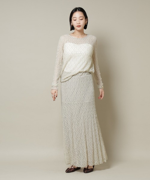 NANO universe（ナノユニバース）の「シアーレースロングスリーブトップス(セットアップ可)（Tシャツ/カットソー・レディース・ブラック/ブラウン/ベージュ・FREE）」の16枚目の写真