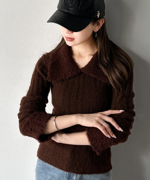 mily bilet(ミウィビレット)の「【mily bilet】可愛さ、ふわり2倍増し◎配色ファー衿リブニットプルオーバー(長袖)(ニット/セーター・レディース・アイボリー/チャコールグレー/ブラウン・LARGE/MEDIUM/SMALL/X-LARGE)」の6枚目の写真