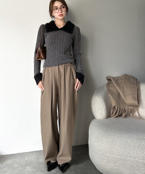 mily bilet(ミウィビレット)の「【mily bilet】可愛さ、ふわり2倍増し◎配色ファー衿リブニットプルオーバー(長袖)(ニット/セーター・レディース・アイボリー/チャコールグレー/ブラウン・LARGE/MEDIUM/SMALL/X-LARGE)」の20枚目の写真