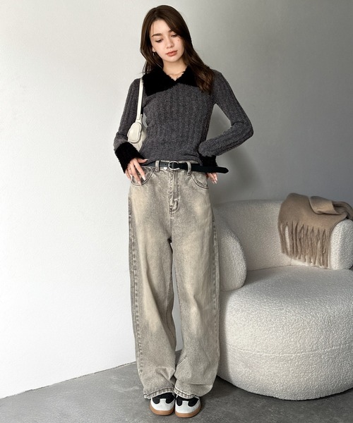 mily bilet(ミウィビレット)の「【mily bilet】可愛さ、ふわり2倍増し◎配色ファー衿リブニットプルオーバー(長袖)(ニット/セーター・レディース・アイボリー/チャコールグレー/ブラウン・LARGE/MEDIUM/SMALL/X-LARGE)」の22枚目の写真