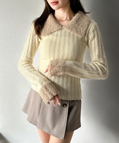 mily bilet(ミウィビレット)の「【mily bilet】可愛さ、ふわり2倍増し◎配色ファー衿リブニットプルオーバー(長袖)(ニット/セーター・レディース・アイボリー/チャコールグレー/ブラウン・LARGE/MEDIUM/SMALL/X-LARGE)」の15枚目の写真
