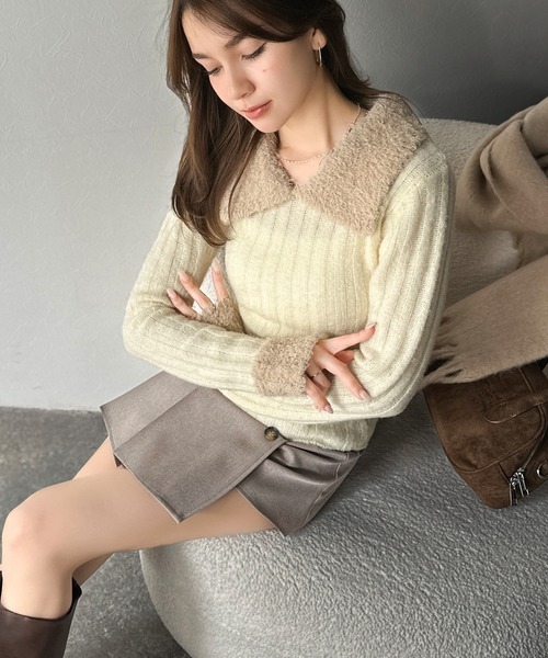 mily bilet(ミウィビレット)の「【mily bilet】可愛さ、ふわり2倍増し◎配色ファー衿リブニットプルオーバー(長袖)(ニット/セーター・レディース・アイボリー/チャコールグレー/ブラウン・LARGE/MEDIUM/SMALL/X-LARGE)」の14枚目の写真