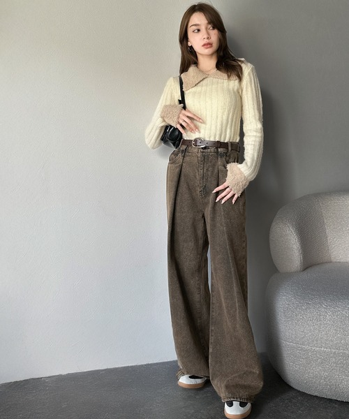 mily bilet(ミウィビレット)の「【mily bilet】可愛さ、ふわり2倍増し◎配色ファー衿リブニットプルオーバー(長袖)(ニット/セーター・レディース・アイボリー/チャコールグレー/ブラウン・LARGE/MEDIUM/SMALL/X-LARGE)」の13枚目の写真