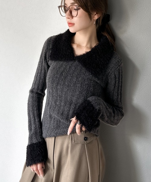 mily bilet(ミウィビレット)の「【mily bilet】可愛さ、ふわり2倍増し◎配色ファー衿リブニットプルオーバー(長袖)(ニット/セーター・レディース・アイボリー/チャコールグレー/ブラウン・LARGE/MEDIUM/SMALL/X-LARGE)」の18枚目の写真