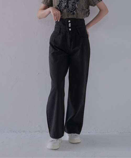 Uenui（ウニュイ）の「【 cunii 】 ハイウエストタックワイドデニムパンツ（デニムパンツ・レディース・ブラック・FREE）」の10枚目の写真