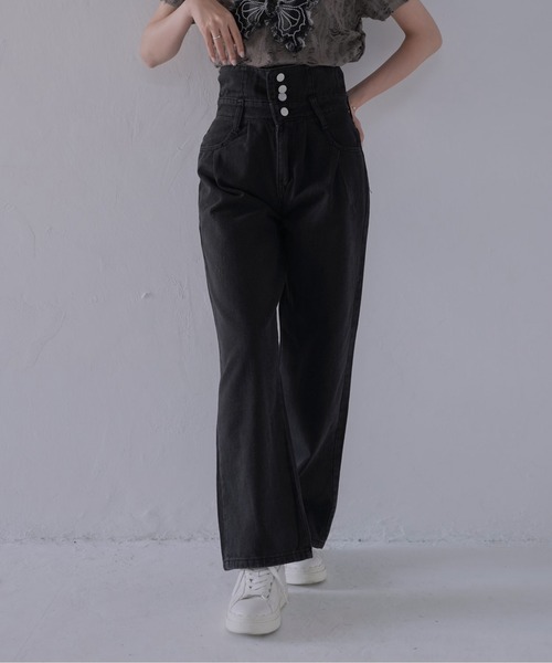 Uenui（ウニュイ）の「【 cunii 】 ハイウエストタックワイドデニムパンツ（デニムパンツ・レディース・ブラック・FREE）」の9枚目の写真