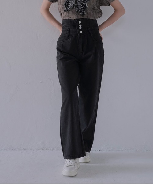 Uenui（ウニュイ）の「【 cunii 】 ハイウエストタックワイドデニムパンツ（デニムパンツ・レディース・ブラック・FREE）」の8枚目の写真