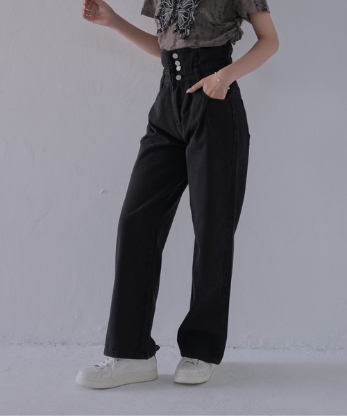 Uenui（ウニュイ）の「【 cunii 】 ハイウエストタックワイドデニムパンツ（デニムパンツ・レディース・ブラック・FREE）」の7枚目の写真