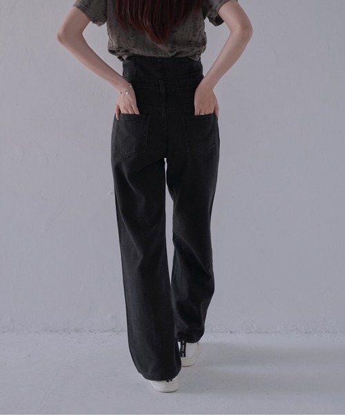 Uenui（ウニュイ）の「【 cunii 】 ハイウエストタックワイドデニムパンツ（デニムパンツ・レディース・ブラック・FREE）」の2枚目の写真