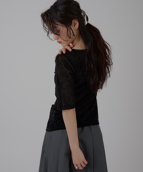 MUHET（ミュエータ）の「sheer mesh velour cardigan / シアーメッシュベロアカーディガン（カーディガン/ボレロ・レディース・ブラック/グレー/アイボリー・FREE）」の17枚目の写真