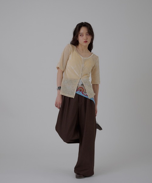 MUHET（ミュエータ）の「sheer mesh velour cardigan / シアーメッシュベロアカーディガン（カーディガン/ボレロ・レディース・ブラック/グレー/アイボリー・FREE）」の10枚目の写真