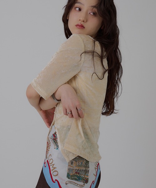 MUHET（ミュエータ）の「sheer mesh velour cardigan / シアーメッシュベロアカーディガン（カーディガン/ボレロ・レディース・ブラック/グレー/アイボリー・FREE）」の9枚目の写真