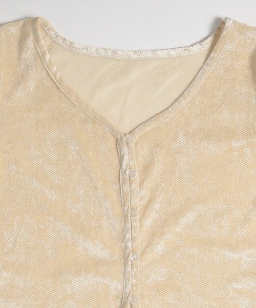 MUHET（ミュエータ）の「sheer mesh velour cardigan / シアーメッシュベロアカーディガン（カーディガン/ボレロ・レディース・ブラック/グレー/アイボリー・FREE）」の4枚目の写真