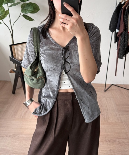 MUHET（ミュエータ）の「sheer mesh velour cardigan / シアーメッシュベロアカーディガン（カーディガン/ボレロ・レディース・ブラック/グレー/アイボリー・FREE）」の22枚目の写真