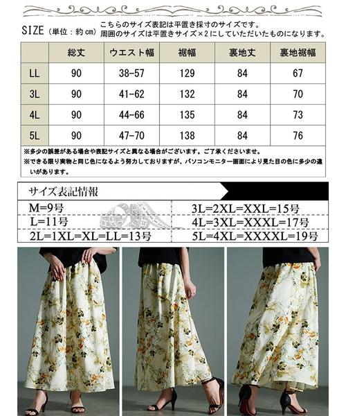 GOLDJAPAN(ゴールドジャパン)の「花柄フレアスカート【大きいサイズ対応】(スカート・レディース・ブルー/イエロー・LL/3L/4L/5L)」の5枚目の写真