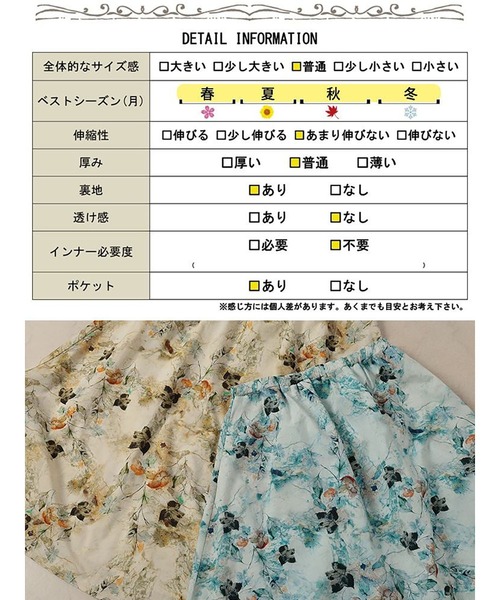 GOLDJAPAN(ゴールドジャパン)の「花柄フレアスカート【大きいサイズ対応】(スカート・レディース・ブルー/イエロー・LL/3L/4L/5L)」の4枚目の写真