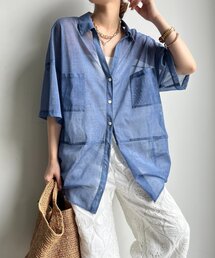 ダークブルー オーバーサイズ デニムシャツ フリーサイズ DOU DOU オーバーサイズデニムシャツ（シャツ/ブラウス）｜krahe