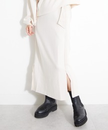 UNDOVE【SMART ECO JERSEY】異素材切替スカート　（ロングスカート/タイト/リブ使い/ポケット付/防シワ/ストレッチ/イージーケア/UV/ウォッシャブル）
