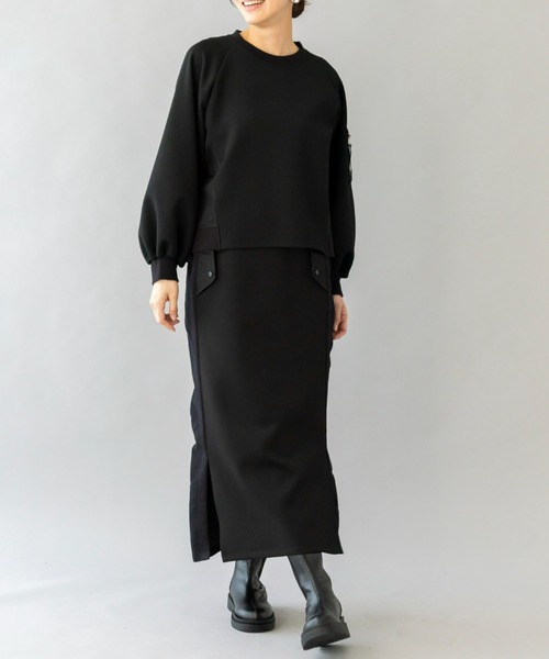 セール】UNDOVE【SMART ECO JERSEY】異素材切替スカート （ロング