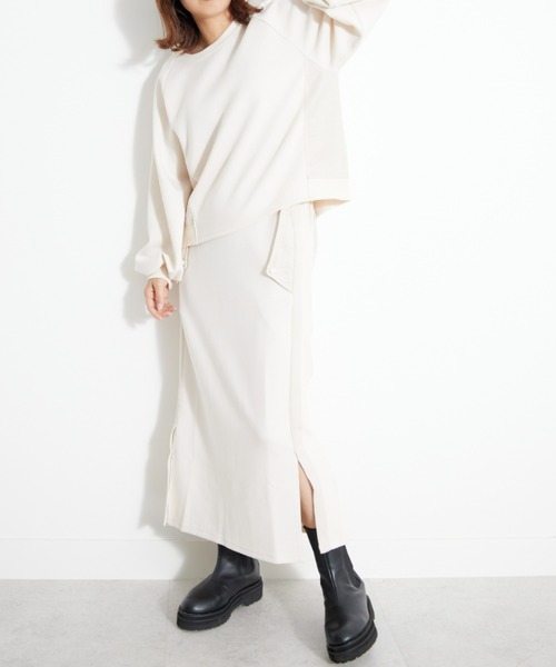 UNDOVE(アンドゥーブ)の「UNDOVE【SMART ECO JERSEY】異素材切替スカート (ロングスカート/タイト/リブ使い/ポケット付/防シワ/ストレッチ/イージーケア/UV/ウォッシャブル)(スカート・レディース・ブラック/アイボリー系・SMALL/MEDIUM/LARGE/X-LARGE)」の14枚目の写真