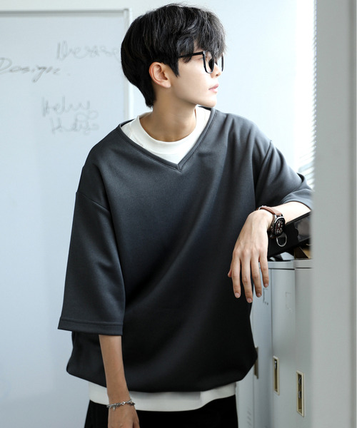 neos（ネオス）の「【neos】ルーズシルエット Vネック 裾 ドローコード Tシャツ（Tシャツ/カットソー・メンズ・ホワイト/ブラック/ブルー/チャコールグレー・LARGE/MEDIUM）」の4枚目の写真