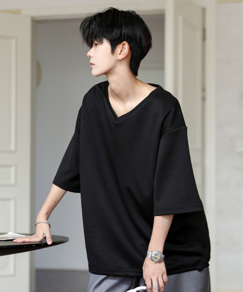 neos（ネオス）の「【neos】ルーズシルエット Vネック 裾 ドローコード Tシャツ（Tシャツ/カットソー・メンズ・ホワイト/ブラック/ブルー/チャコールグレー・LARGE/MEDIUM）」の3枚目の写真