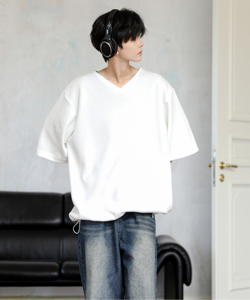 neos（ネオス）の「【neos】ルーズシルエット Vネック 裾 ドローコード Tシャツ（Tシャツ/カットソー・メンズ・ホワイト/ブラック/ブルー/チャコールグレー・LARGE/MEDIUM）」の7枚目の写真