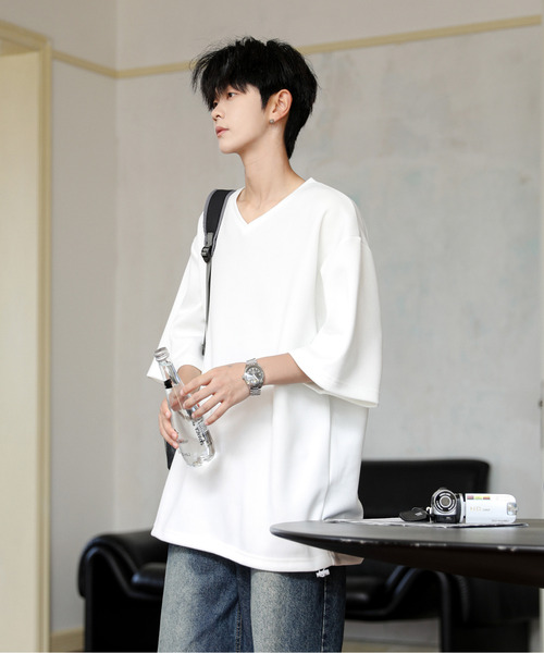 neos（ネオス）の「【neos】ルーズシルエット Vネック 裾 ドローコード Tシャツ（Tシャツ/カットソー・メンズ・ホワイト/ブラック/ブルー/チャコールグレー・LARGE/MEDIUM）」の9枚目の写真
